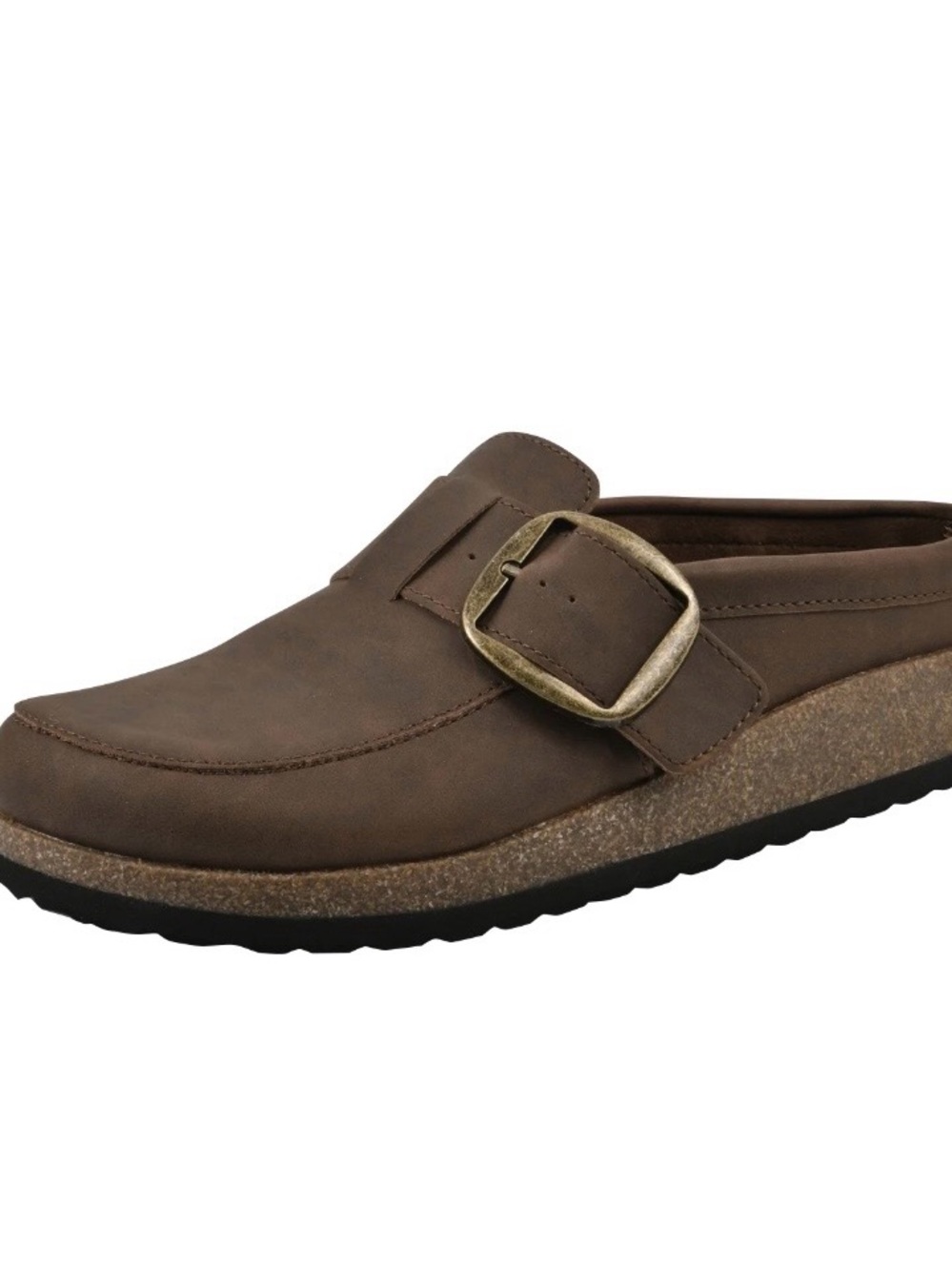 White Mountain Brown Slip-On Mule with Decorative Buckle
